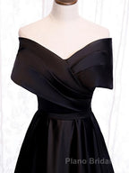 Off the Shoulder Black Long Formal Prom Dresses with Corset Back, Black Off the Shoulder Formal Evening Dresses