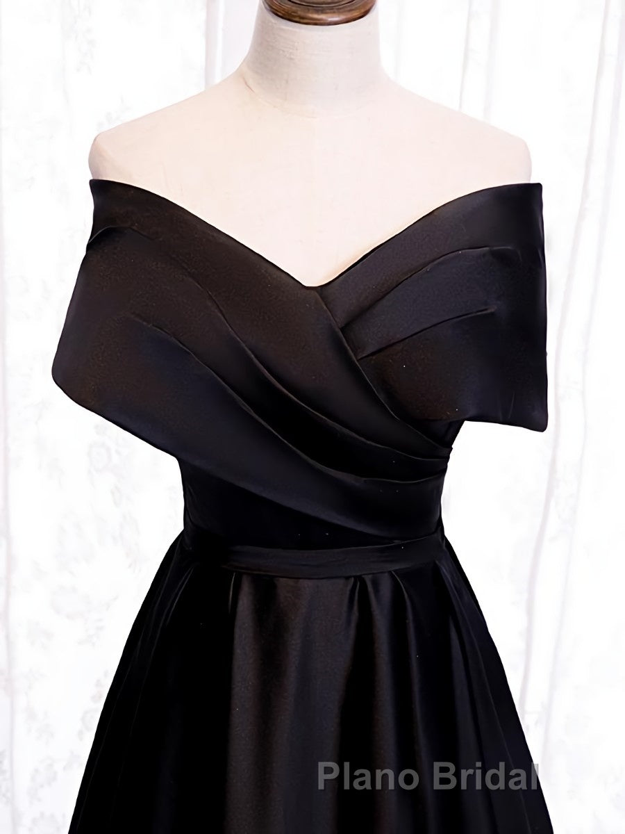 Off the Shoulder Black Long Formal Prom Dresses with Corset Back, Black Off the Shoulder Formal Evening Dresses