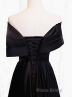 Off the Shoulder Black Long Formal Prom Dresses with Corset Back, Black Off the Shoulder Formal Evening Dresses