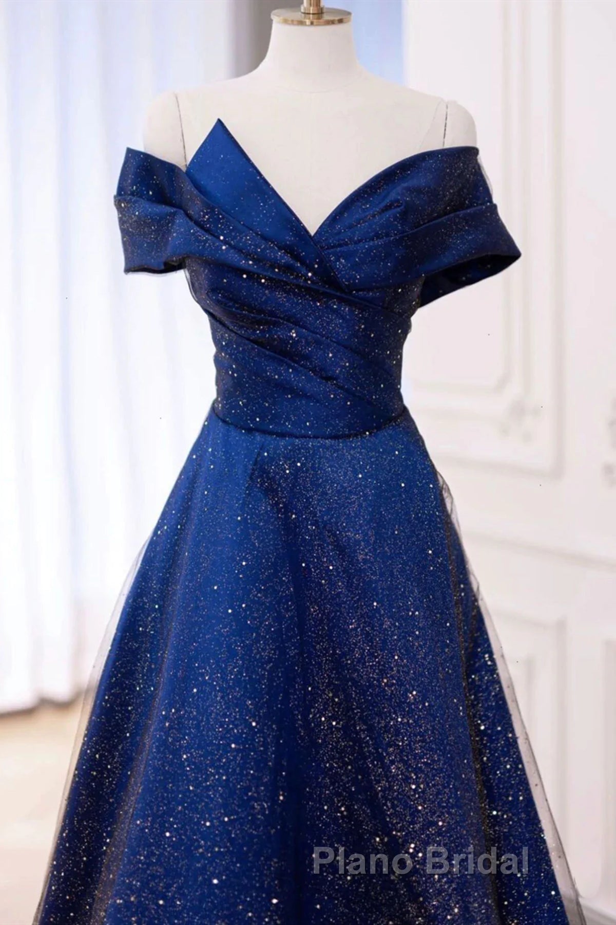 Off the Shoulder Blue Long Formal Prom Dresses, Off Shoulder Long Formal Evening Dresses Secondary image