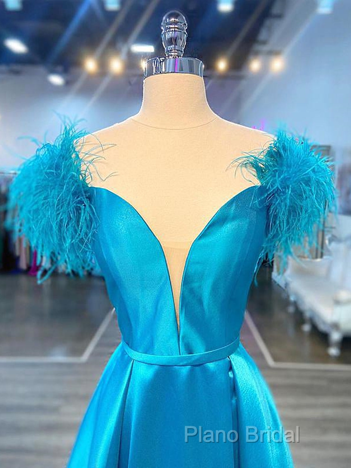 Off The Shoulder Blue V Neck Formal Prom Dresses, Blue V Neck Long Formal Dresses Secondary image