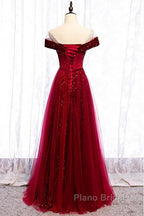 Off The Shoulder Burgundy Formal Long Formal Prom Dresses A Line Velvet Evening Dresses
