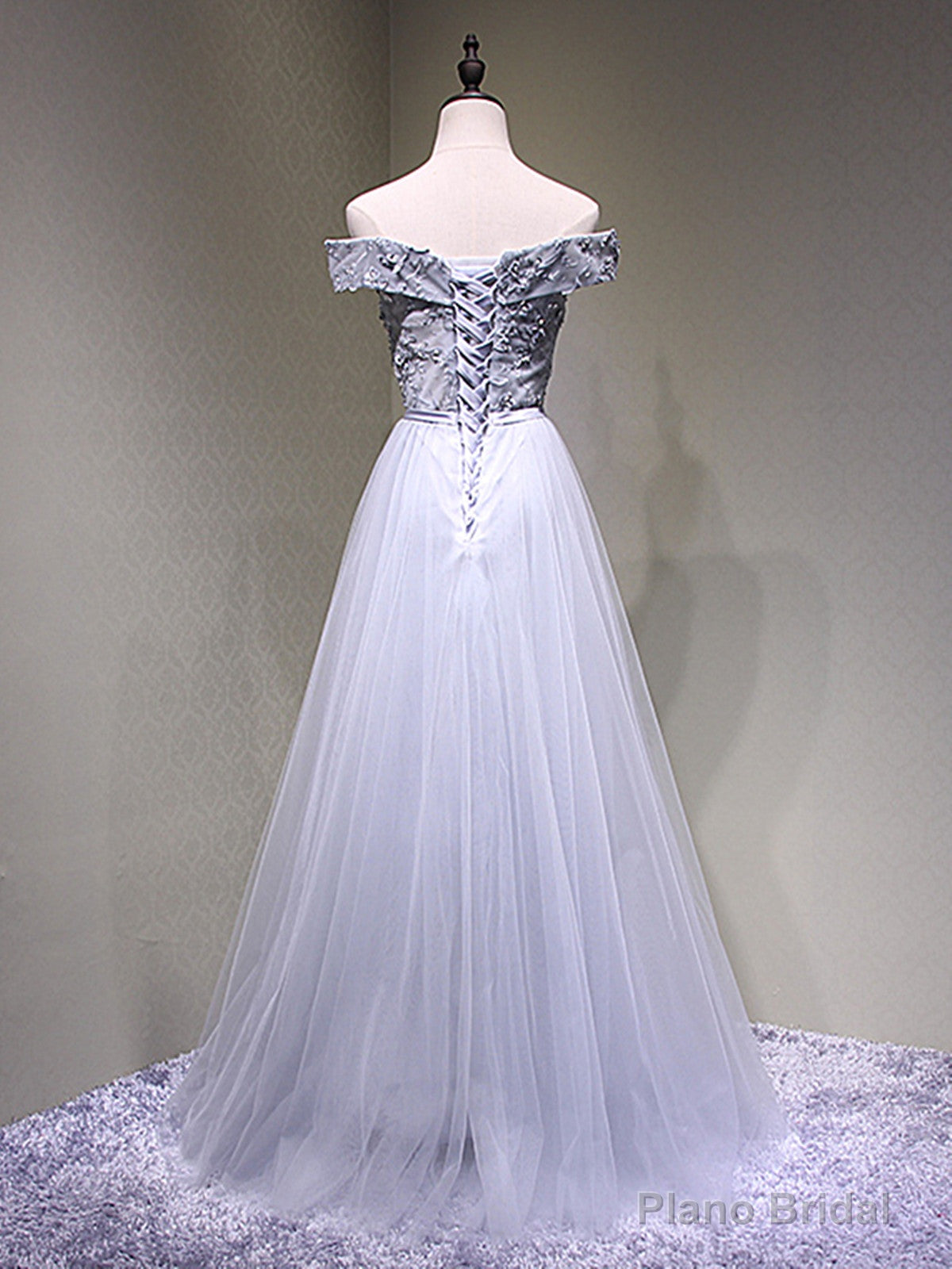 Off the Shoulder Burgundy Gray Lace Prom Dresses, Wine Red Grey Lace Formal Evening Dresses