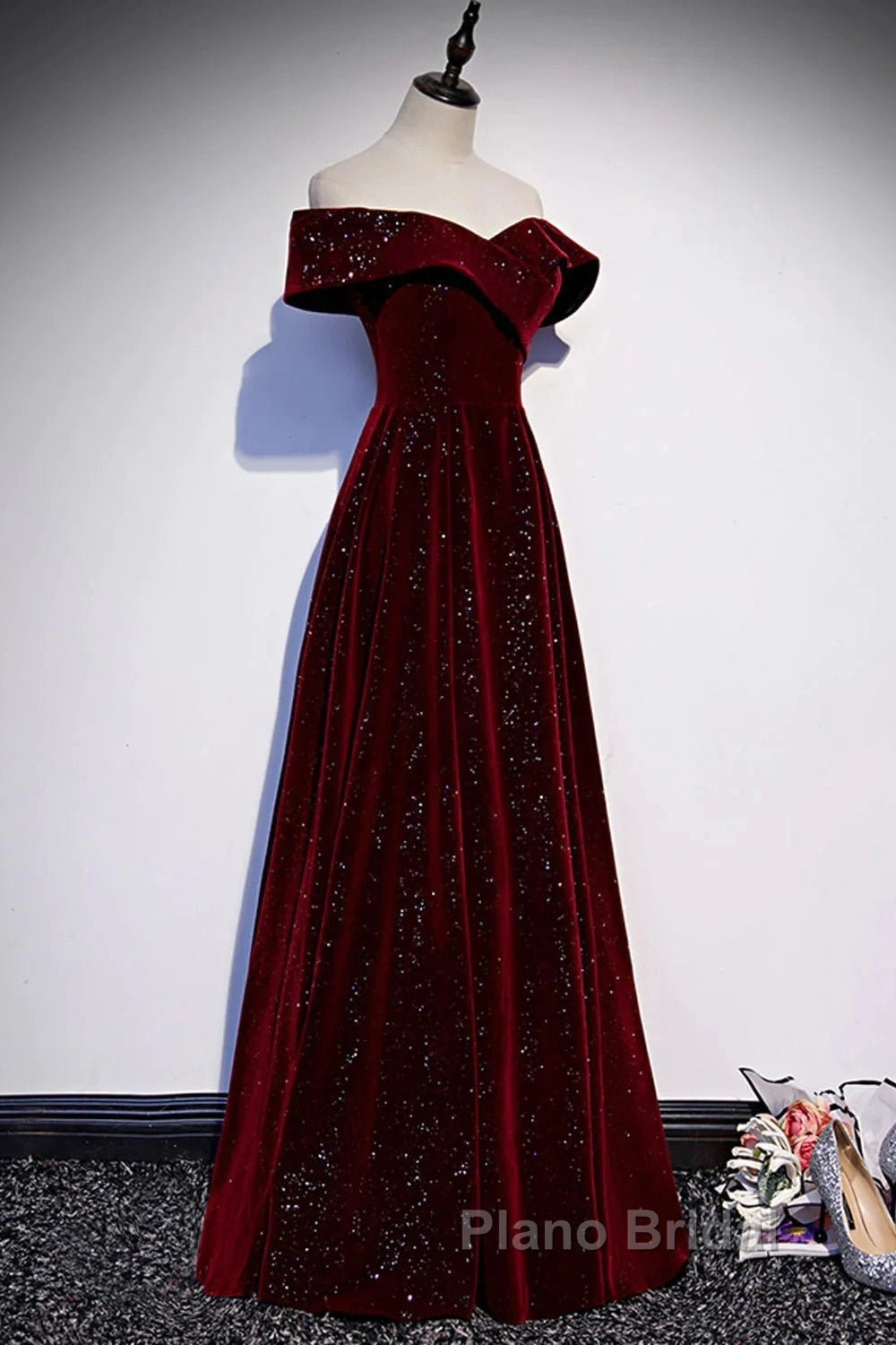 Off The Shoulder Burgundy Long Formal Prom Dresses, Burgundy Off Shoulder Long Formal Evening Dresses