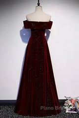 Off The Shoulder Burgundy Long Formal Prom Dresses, Burgundy Off Shoulder Long Formal Evening Dresses