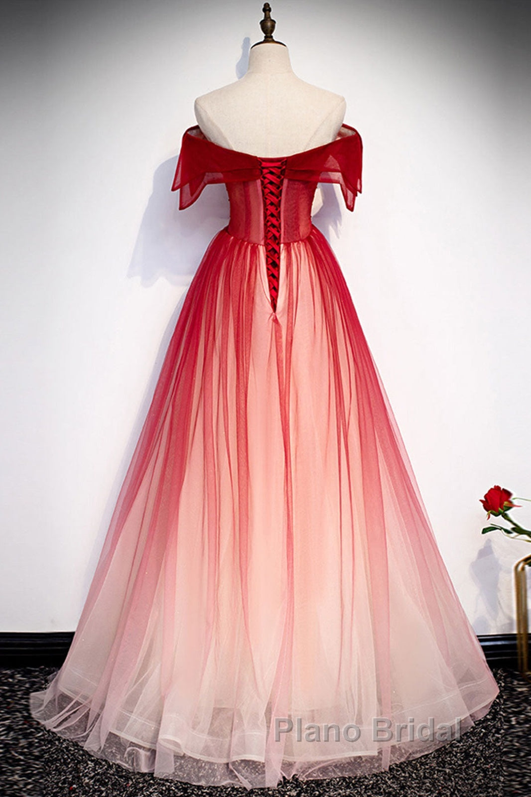 Off The Shoulder Burgundy Formal Prom Dresses, Wine Red Off Shoulder Formal Graduation Dresses Secondary image