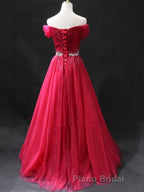 Off the Shoulder Burgundy Formal Prom Dresses with Beaded Belt, Wine Red Long Formal Evening Dresses