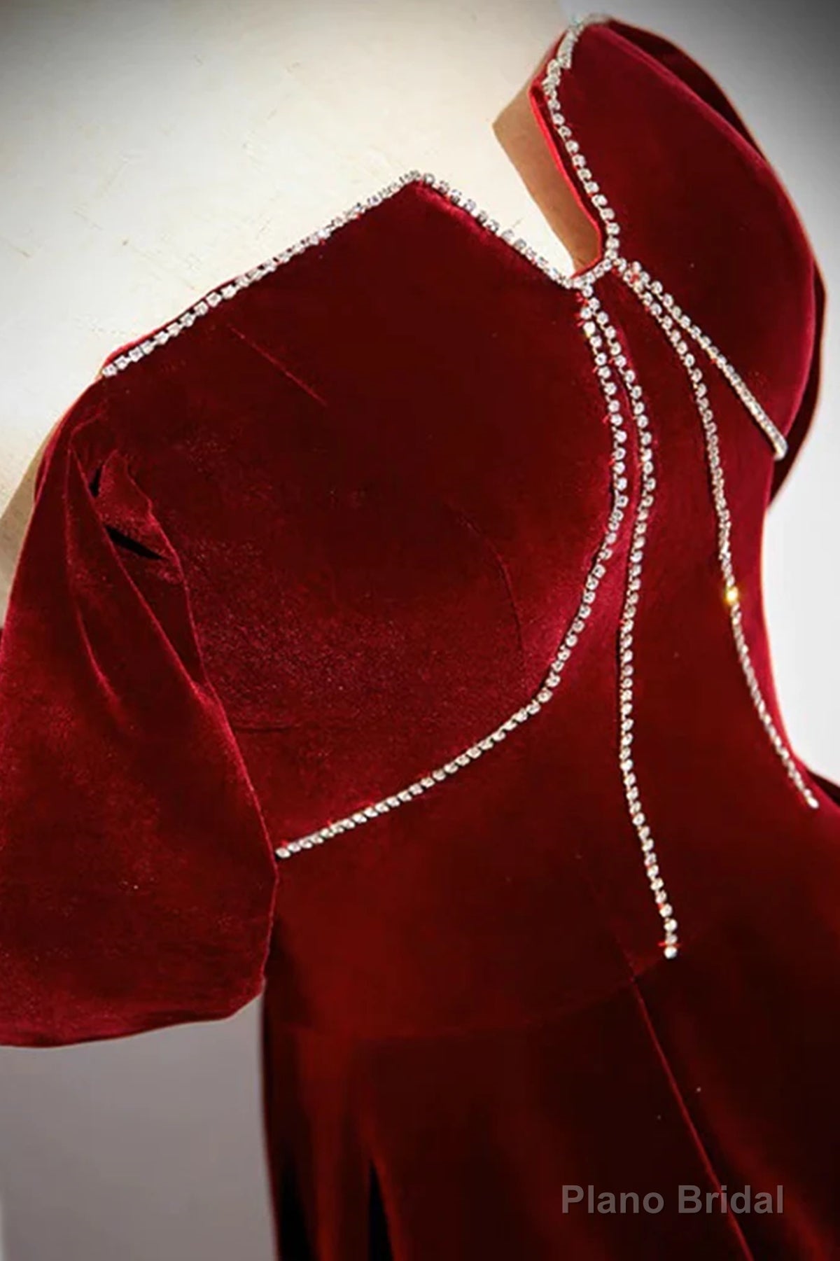 Off the Shoulder Burgundy Velvet Long Prom Dresses, Off Shoulder Wine Red Long Formal Evening Dresses Secondary image