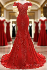 Off The Shoulder Embroidered Floral And Beads In Lace Mermaid Formal Gown Formal Prom Dresses