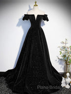 Off The Shoulder Green Black Long Formal Prom Dresses, Off Shoulder Green Black Formal Dresses