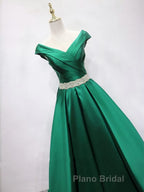 Off the Shoulder Green Long Formal Prom Dress with Corset Back, Off Shoulder Long Green Formal Evening Dresses
