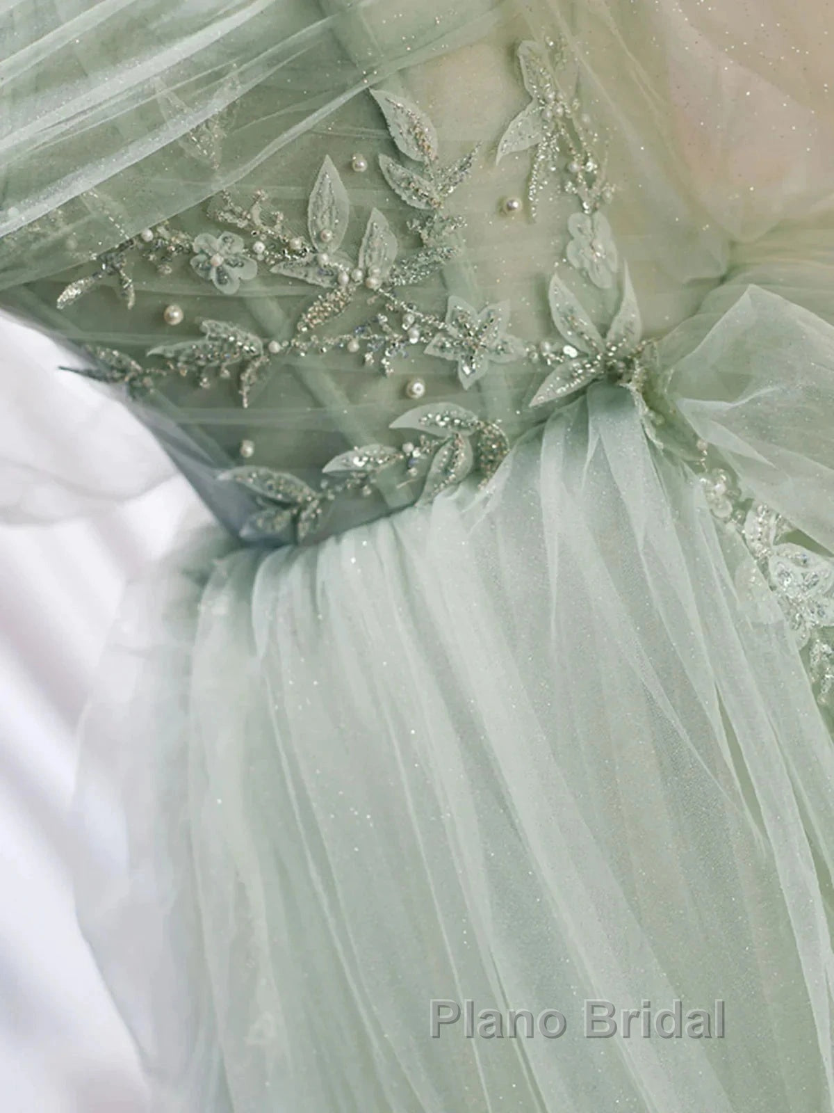Off The Shoulder Green Tulle Long Formal Prom Dresses, Green Long Formal Evening Dresses