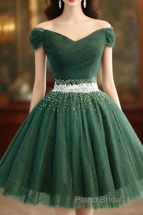 Off The Shoulder Green Tulle Short Homecoming Dresses
