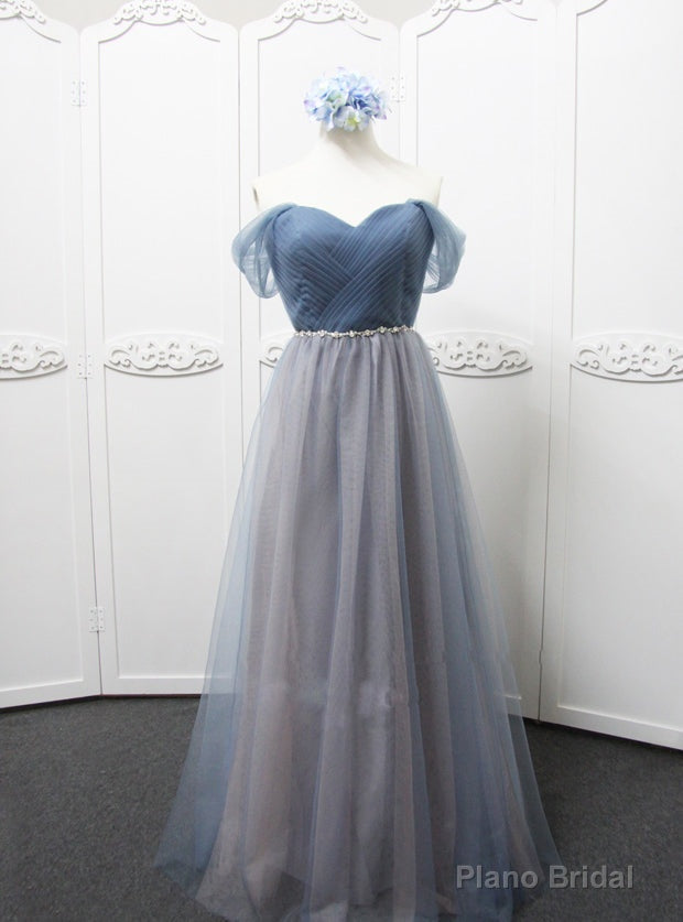 Off The Shoulder Grey Tulle Bridesmaid Dess Main image
