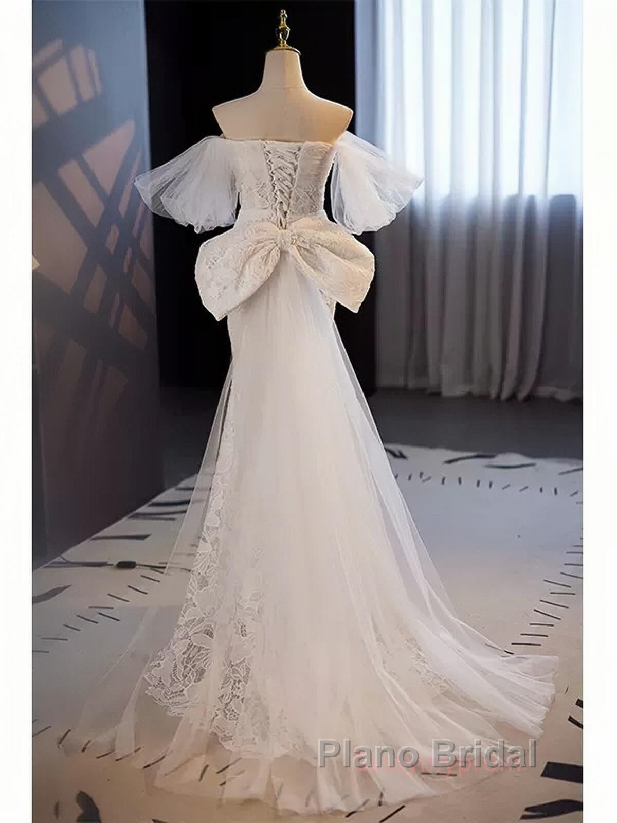 Off The Shoulder Lace Trumpet Mermaid Wedding Dresses With Bow