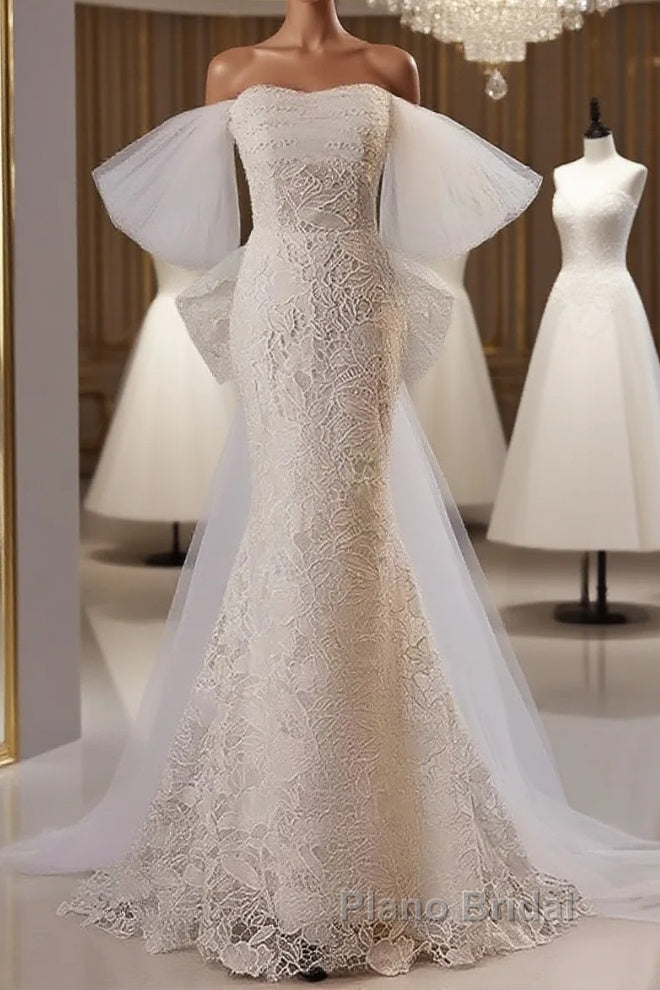 Off The Shoulder Lace Trumpet Mermaid Wedding Dresses With Bow Main image