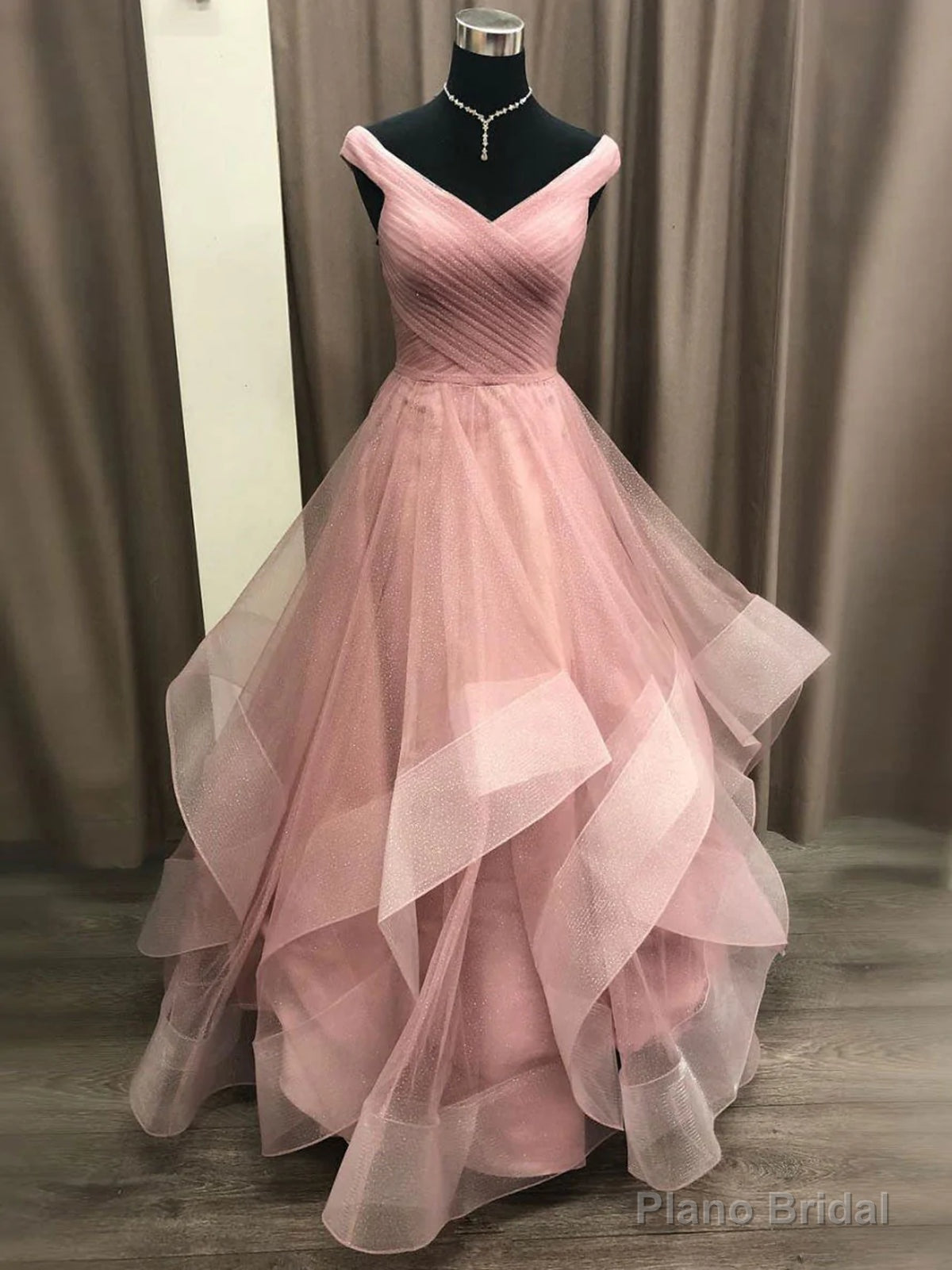 Off the Shoulder Light Pink Prom Dresses, Off Shoulder Light Pink Formal Evening Dresses Main image