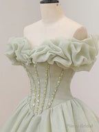 Off the Shoulder Light Sage Long Prom Dresses, Off Shoulder Long Sage Formal Evening Gowns