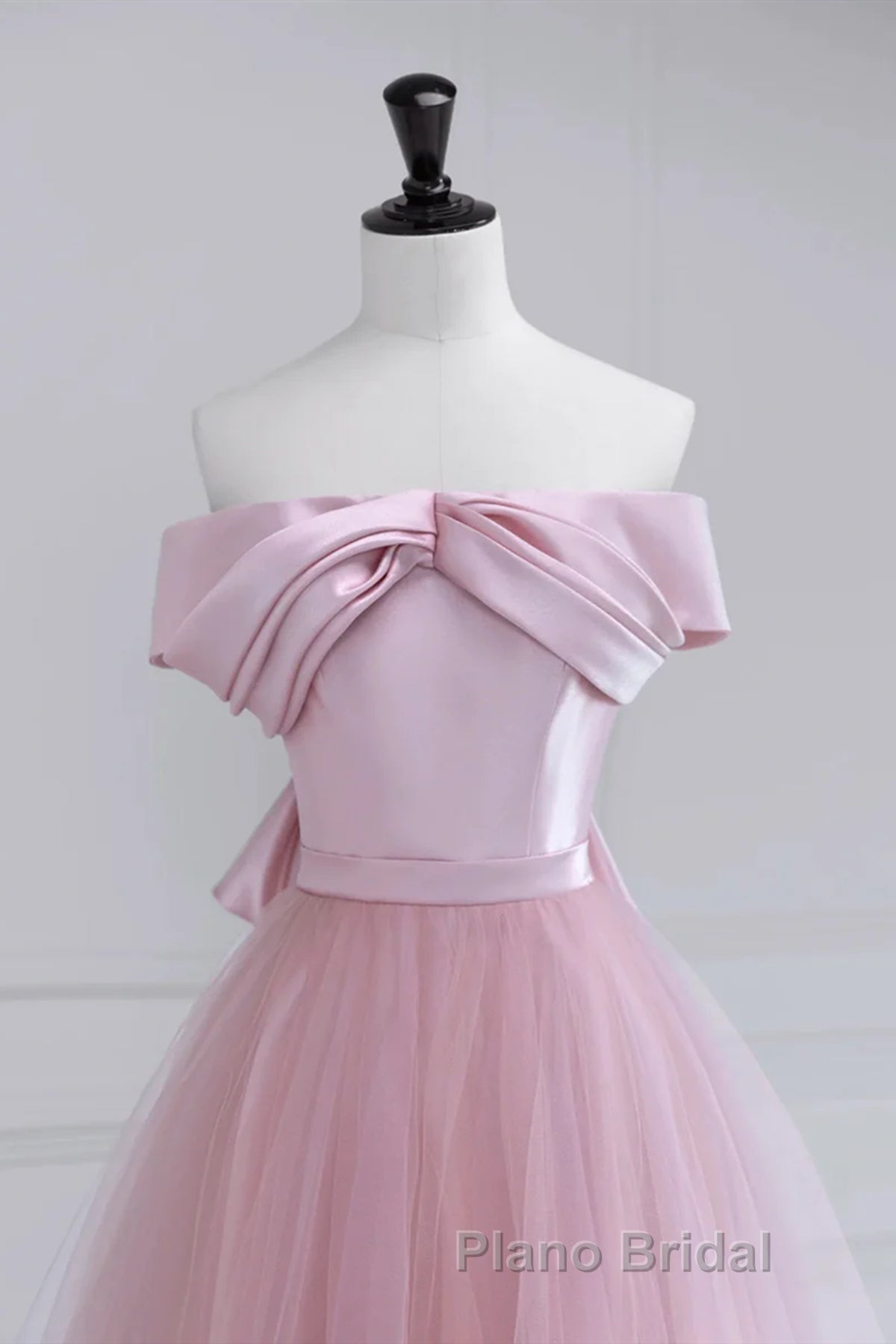 Off the Shoulder Pink Formal Prom Dresses, Pink Tulle Formal Evening Dresses Main image