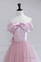 Off the Shoulder Pink Formal Prom Dresses, Pink Tulle Formal Evening Dresses