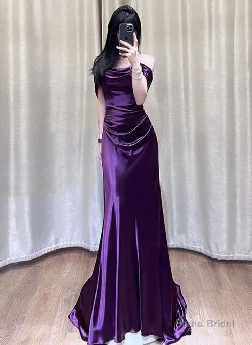 Off The Shoulder Purple A Line Long Prom Dresses Main image