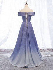 Off the Shoulder Purple Ombre Long Formal Prom Dresses, Off the Shoulder Purple Formal Evening Dress with Corset Back