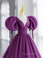 Off The Shoulder Purple Satin Long Formal Prom Dresses, Purple Off Shoulder Long Formal Dresses