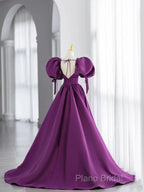 Off The Shoulder Purple Satin Long Formal Prom Dresses, Purple Off Shoulder Long Formal Dresses