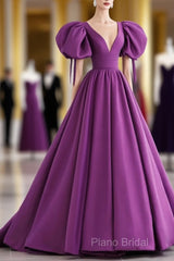 Off The Shoulder Purple Satin Long Formal Prom Dresses, Purple Off Shoulder Long Formal Dresses
