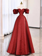Off the Shoulder Red Long Prom Dresses, Off Shoulder Red Long Formal Evening Dresses