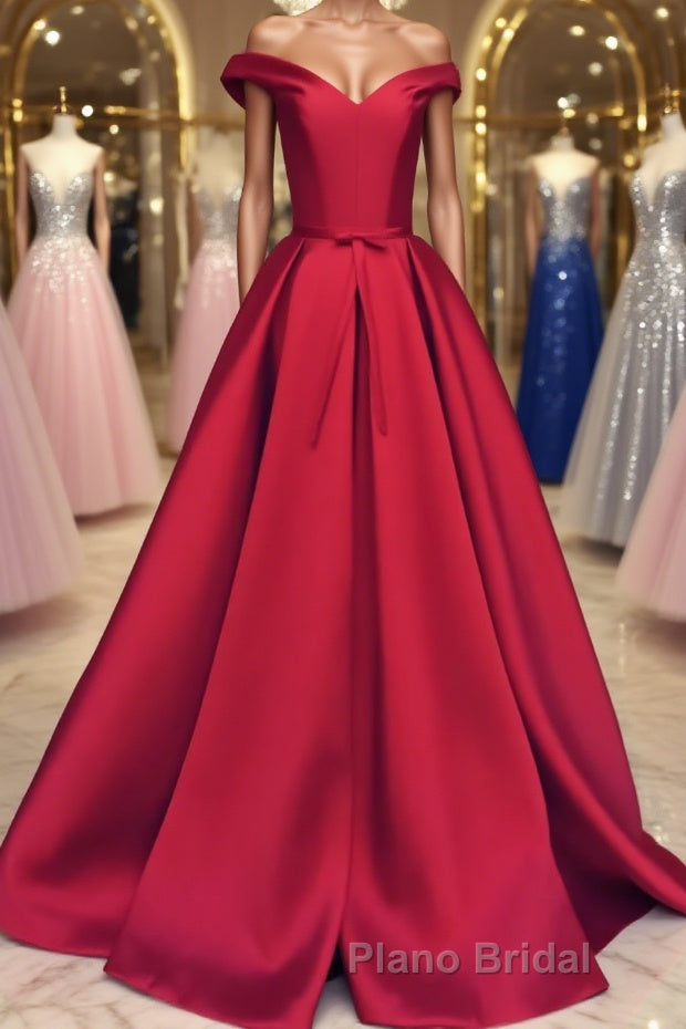 Off the Shoulder Red Long Formal Prom Dresses, Red Long Formal Evening Dresses Main image