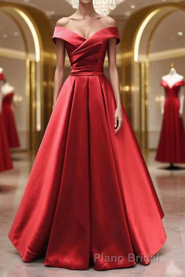 Off the Shoulder Red Long Formal Prom Dresses, Red Off Shoulder Long Formal Evening Dresses