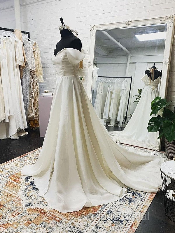 Off The Shoulder Ruffles Satin Bridal Wedding Dresses Secondary image