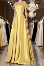 Off the Shoulder Satin Long Formal Prom Dresses, Satin Formal Bridesmaid Dresses