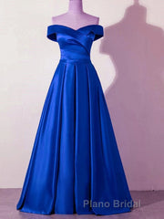Off the Shoulder Satin Long Formal Prom Dresses, Satin Formal Bridesmaid Dresses