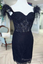 Off the Shoulder Short Black Lace Formal Prom Dresses, Short Black Lace Formal Homecoming Dresses