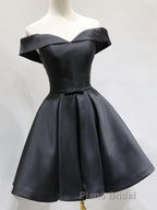 Off the Shoulder Short Black Formal Prom Dresses, Little Black Formal Graduation Homecoming Dresses