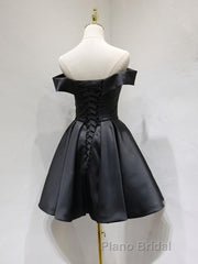 Off the Shoulder Short Black Formal Prom Dresses, Little Black Formal Graduation Homecoming Dresses