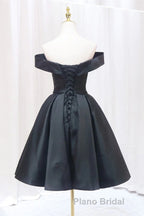 Off the Shoulder Short Black Formal Prom Dresses, Off Shoulder Short Black Formal Graduation Dresses