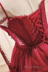 Off the Shoulder Short Burgundy Lace Formal Prom Dresses, Wine Red Short Lace Formal Graduation Dresses