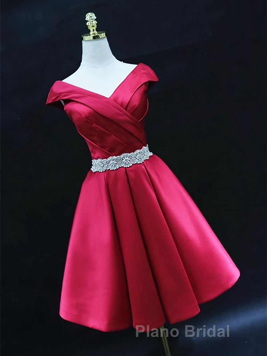 Off the Shoulder Short Burgundy Formal Prom Dresses, Short Wine Red Formal Graduation Homecoming Dresses Secondary image