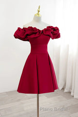 Off the Shoulder Short Burgundy Formal Prom Dresses, Short Wine Red Graduation Homecoming Dresses