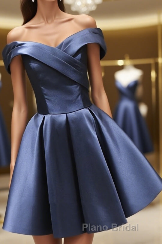 Off the Shoulder Short Navy Blue Formal Prom Dresses, Short Navy Blue Formal Homecoming Graduation Dresses Main image