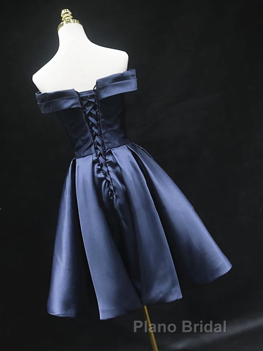 Off the Shoulder Short Navy Blue Formal Prom Dresses, Short Navy Blue Formal Homecoming Graduation Dresses