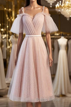 Off the Shoulder Short Pink Formal Prom Dress with Corset Back, Short Pink Formal Graduation Bridesmaid Dresses