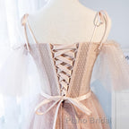 Off the Shoulder Short Pink Formal Prom Dress with Corset Back, Short Pink Formal Graduation Bridesmaid Dresses