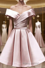 Off the Shoulder Short Pink Formal Prom Dresses, Short Pink Formal Evening Graduation Dresses