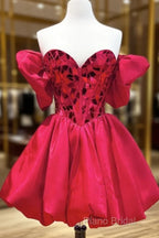 Off The Shoulder Short Red Formal Prom Dresses, Short Red Formal Graduation Dresses