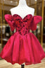 Off The Shoulder Short Red Formal Prom Dresses, Short Red Formal Graduation Dresses