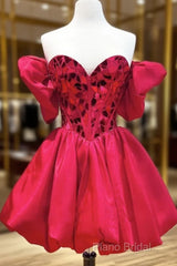 Off The Shoulder Short Red Formal Prom Dresses, Short Red Formal Graduation Dresses